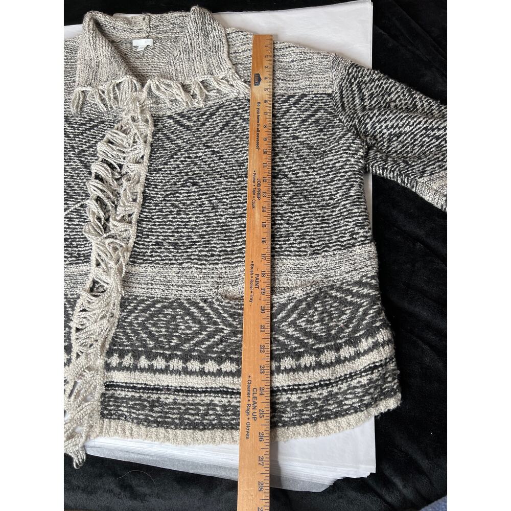 J.Jill size 3X cardigan, black/gray/cream pockets 3/4 Boho fringe open front - Picture 5 of 8